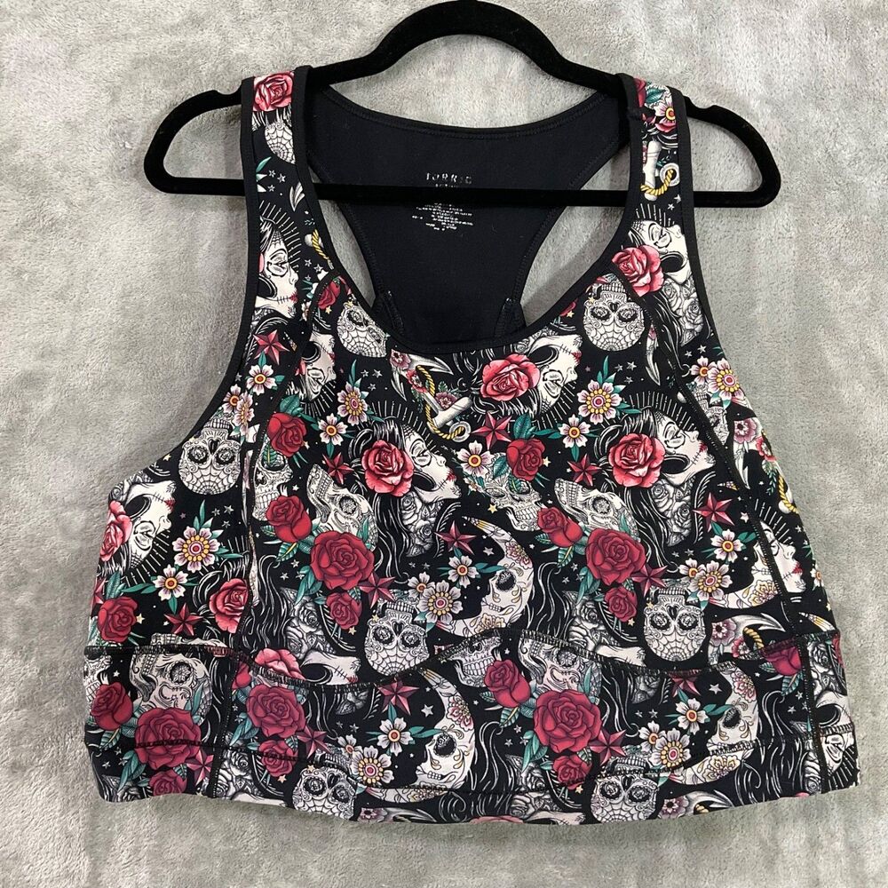 Torrid Women's Active Sports Bra Size 5X Pink Roses And Skulls Racer Back